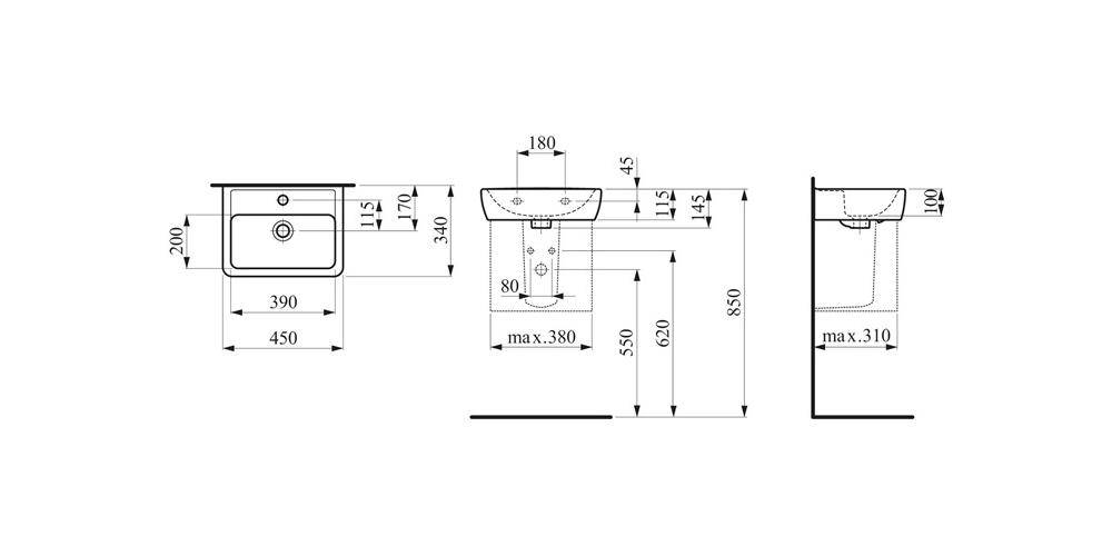 LAUFEN Handwaschbecken PRO A 450x340mm m ÜL 1 HL-Ausf. weiß