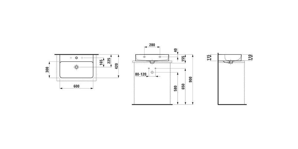 LAUFEN Aufsatzwaschtisch VAL 600x420mm m ÜL 1 HL-Ausf. weiß