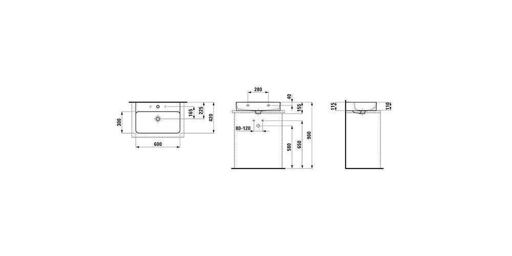 LAUFEN Aufsatzwaschtisch VAL 600x420mm m ÜL 1 HL-Ausf. weiß