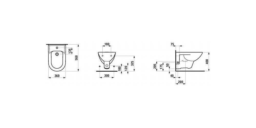 LAUFEN Wand-Bidet PRO 1 HL 2 seit Löcher f W-Anschl weiß