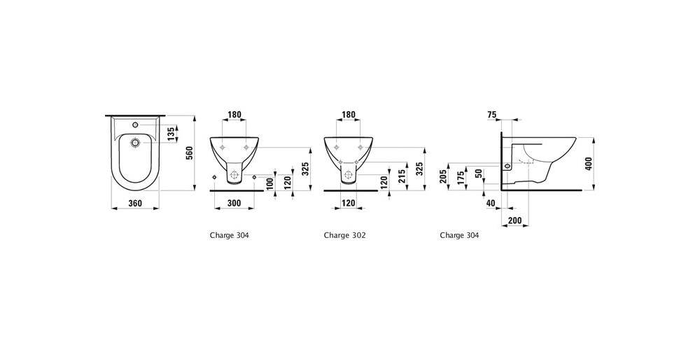 LAUFEN Wand-Bidet PRO 1 HL 2 seit Löcher f W-Anschl weiß