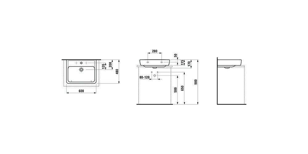 LAUFEN Aufsatzwaschtisch PRO A m ÜL 1 HL-Ausf. 600x480mm weiß