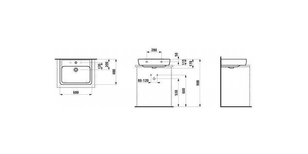 LAUFEN Aufsatzwaschtisch PRO A m ÜL 1 HL-Ausf. 600x480mm weiß
