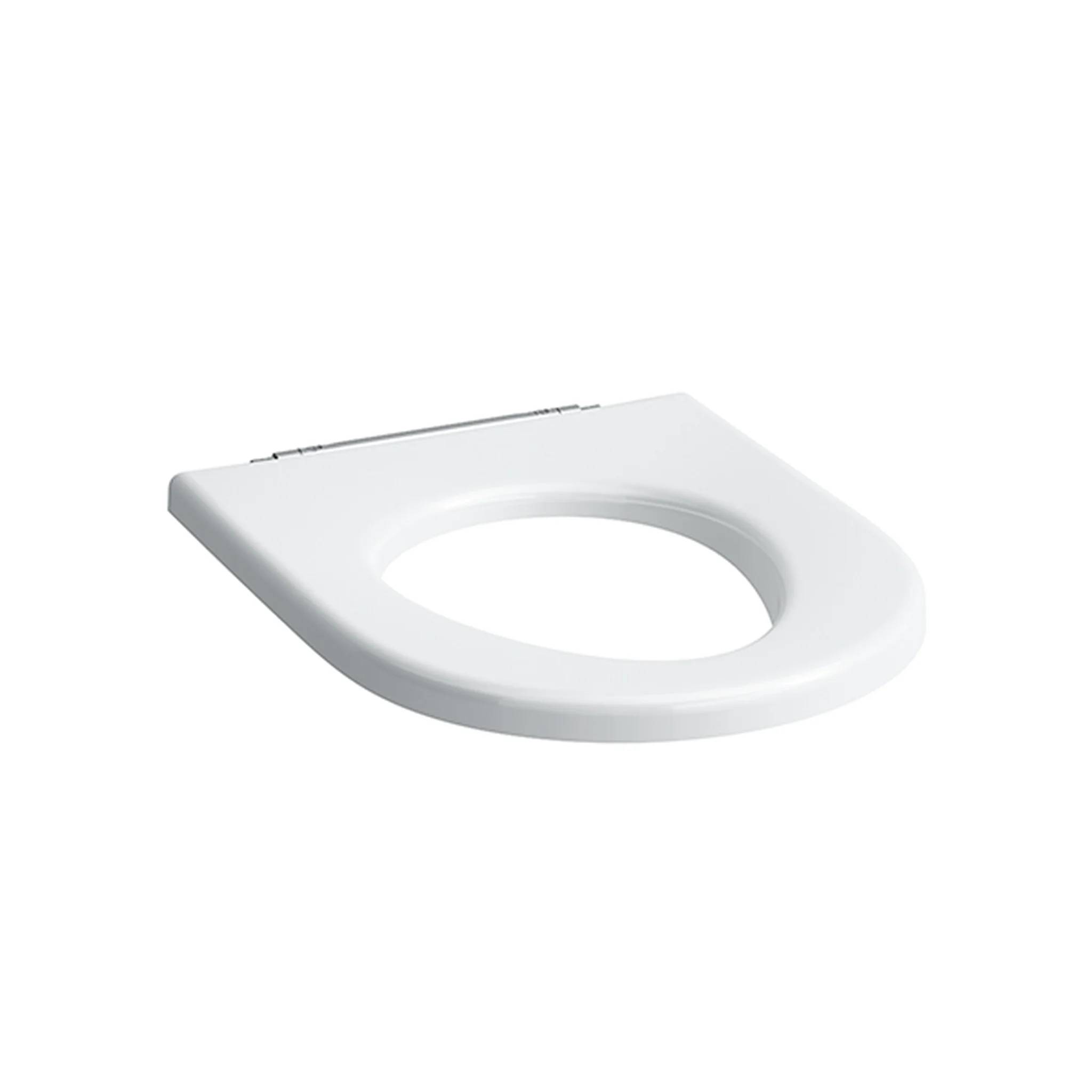 Weißer Toilettensitz mit Deckel, offen gegen einen einfachen weißen Hintergrund gezeigt.