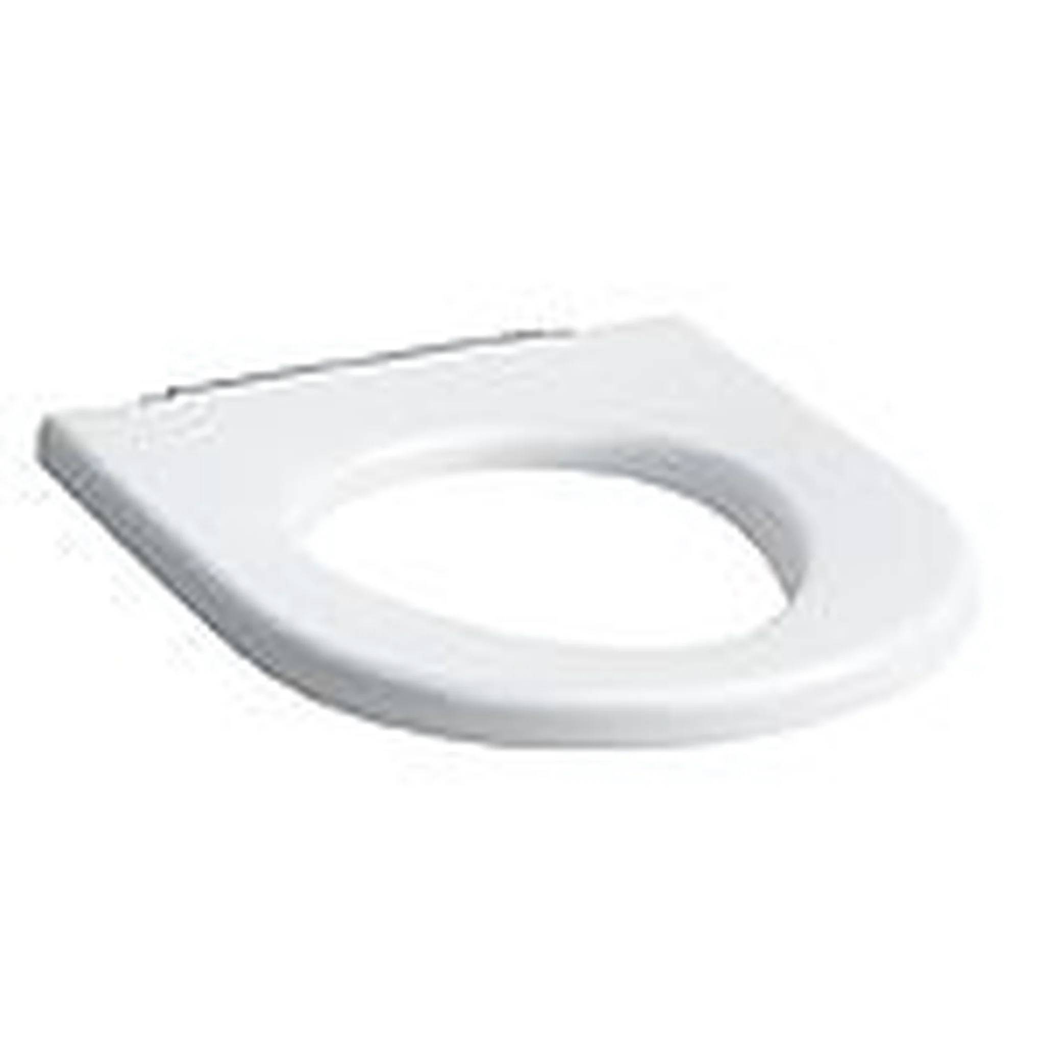 Weiße Toilettensitzdeckel von oben auf einfachem Hintergrund abgebildet.