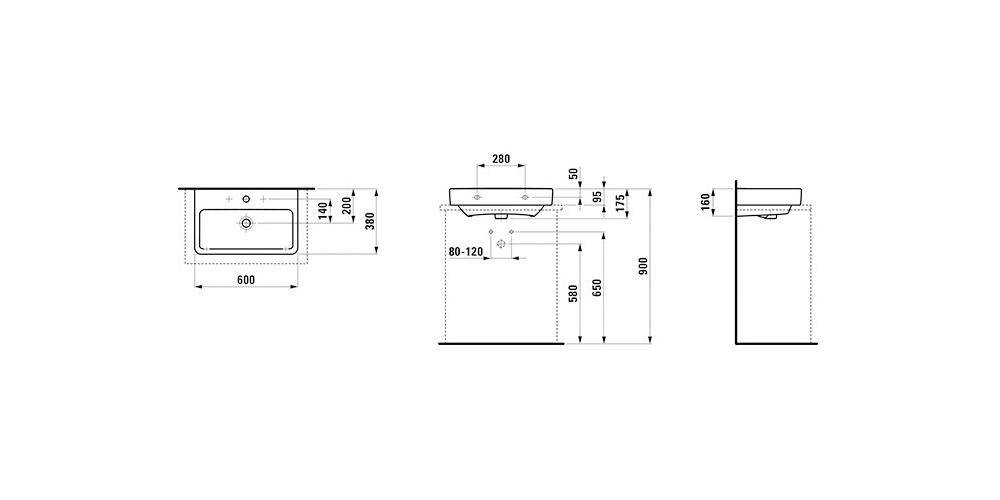 LAUFEN Aufsatzwaschtisch PRO S 60x38cm Komp. m ÜL 1 HL-Ausf. weiß