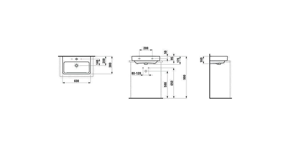 LAUFEN Aufsatzwaschtisch PRO S 60x38cm Komp. m ÜL 1 HL-Ausf. weiß