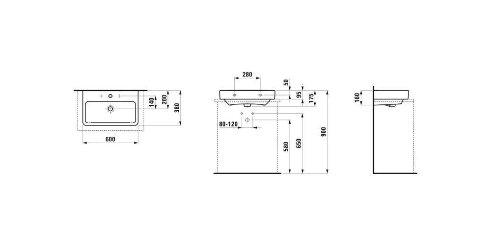 LAUFEN Aufsatzwaschtisch PRO S 60x38cm Komp. m ÜL 1 HL-Ausf. weiß