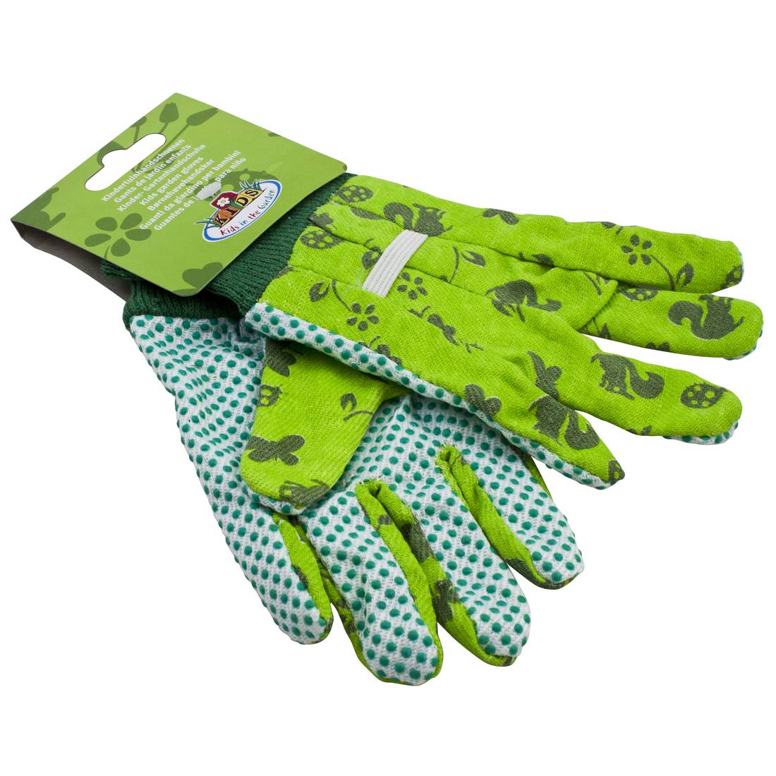 Kinder-Gartenhandschuhe, mit Noppen, gemustert, grün (1 Paar)