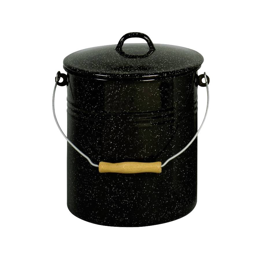 Krüger M10G Email-Eimer mit Deckel, 10 l, gesprenkelt, schwarz