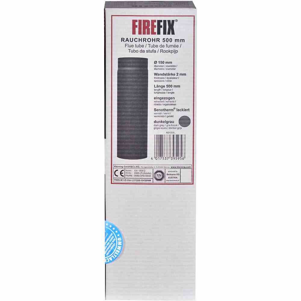 FIREFIX RD150/5 Ofenrohr 500mm,Ø150mm,gr Wandstärke 2 mm, grau, grau