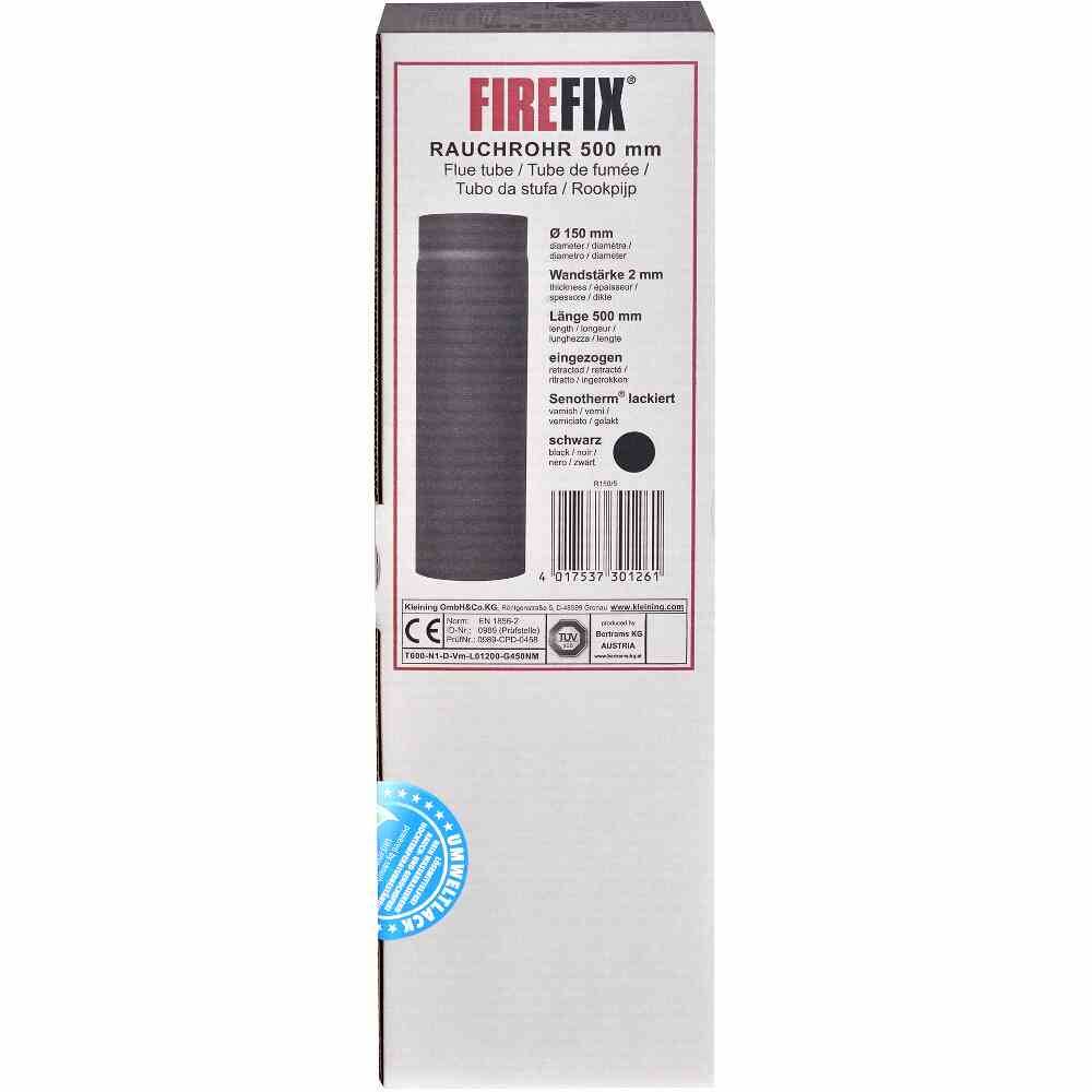 FIREFIX R150/5 Ofenrohr 500mm,Ø150mm, Wandstärke 2 mm, schwarz