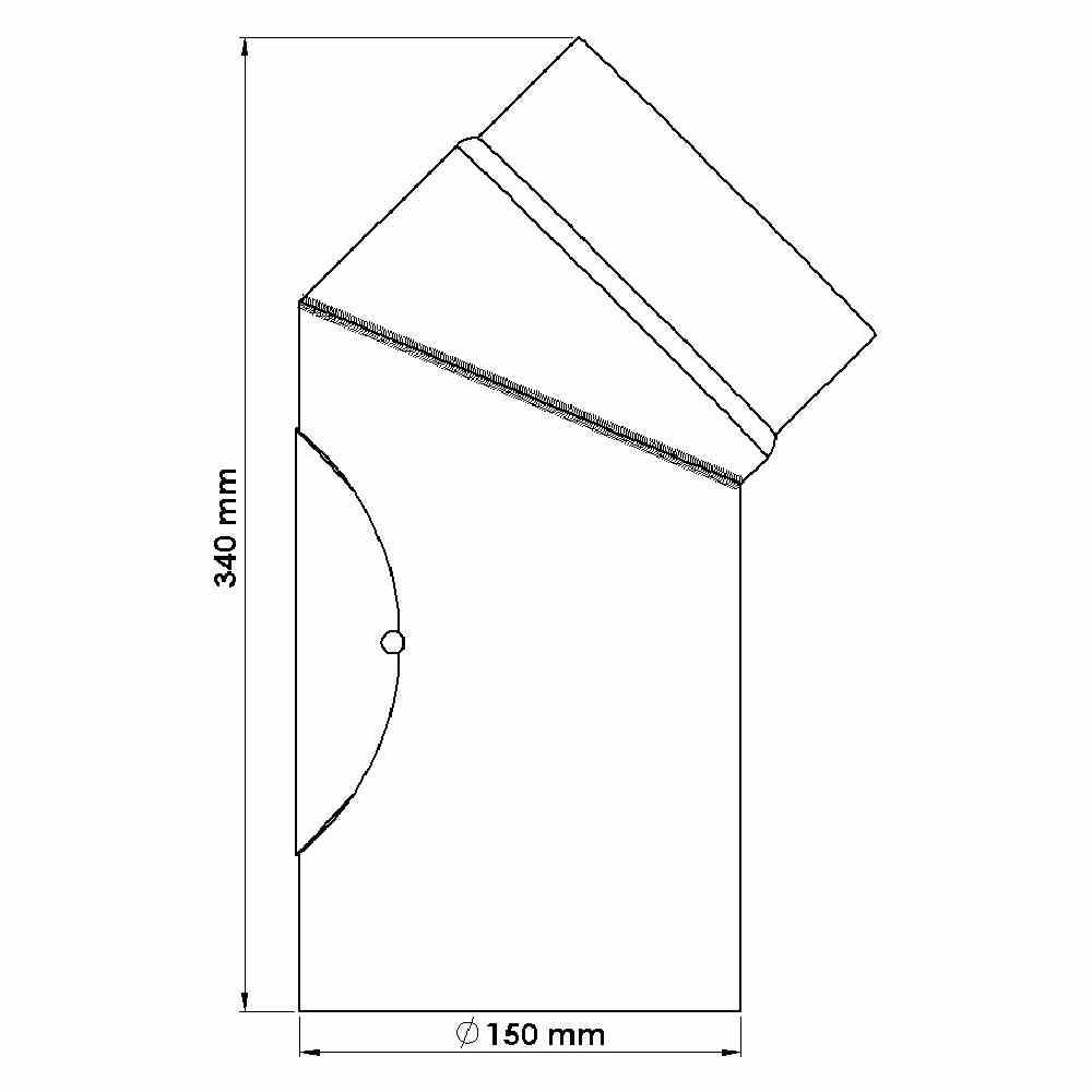 FIREFIX R150/B4 Ofenrohrbogen 45°, Ø 150 mm, fest mit Tür, schwarz