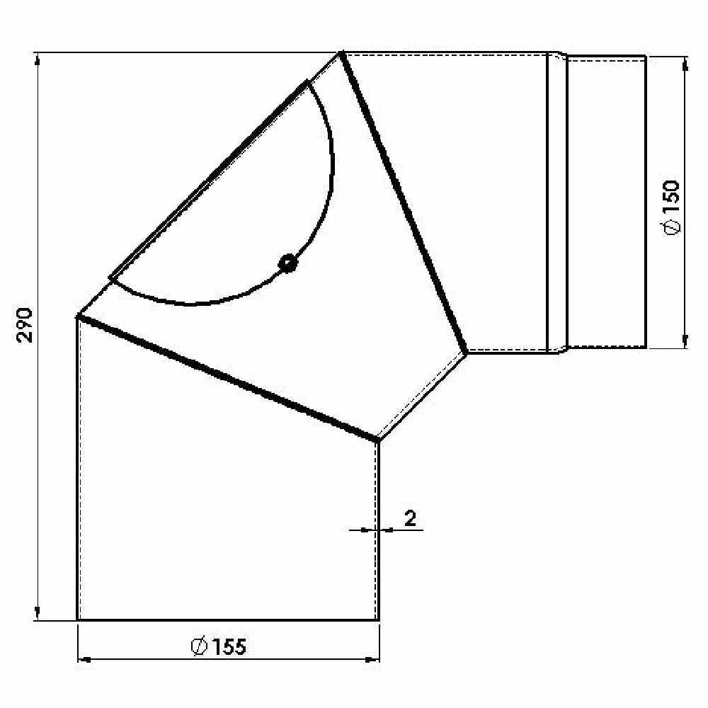 FIREFIX RD150/BT Ofenrohrbog.90°,Ø150mm,gr fest mit Tür, Farbe: grau, grau