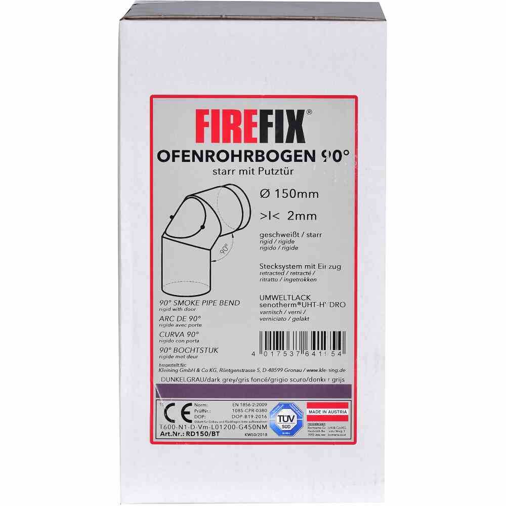 FIREFIX RD150/BT Ofenrohrbog.90°,Ø150mm,gr fest mit Tür, Farbe: grau, grau