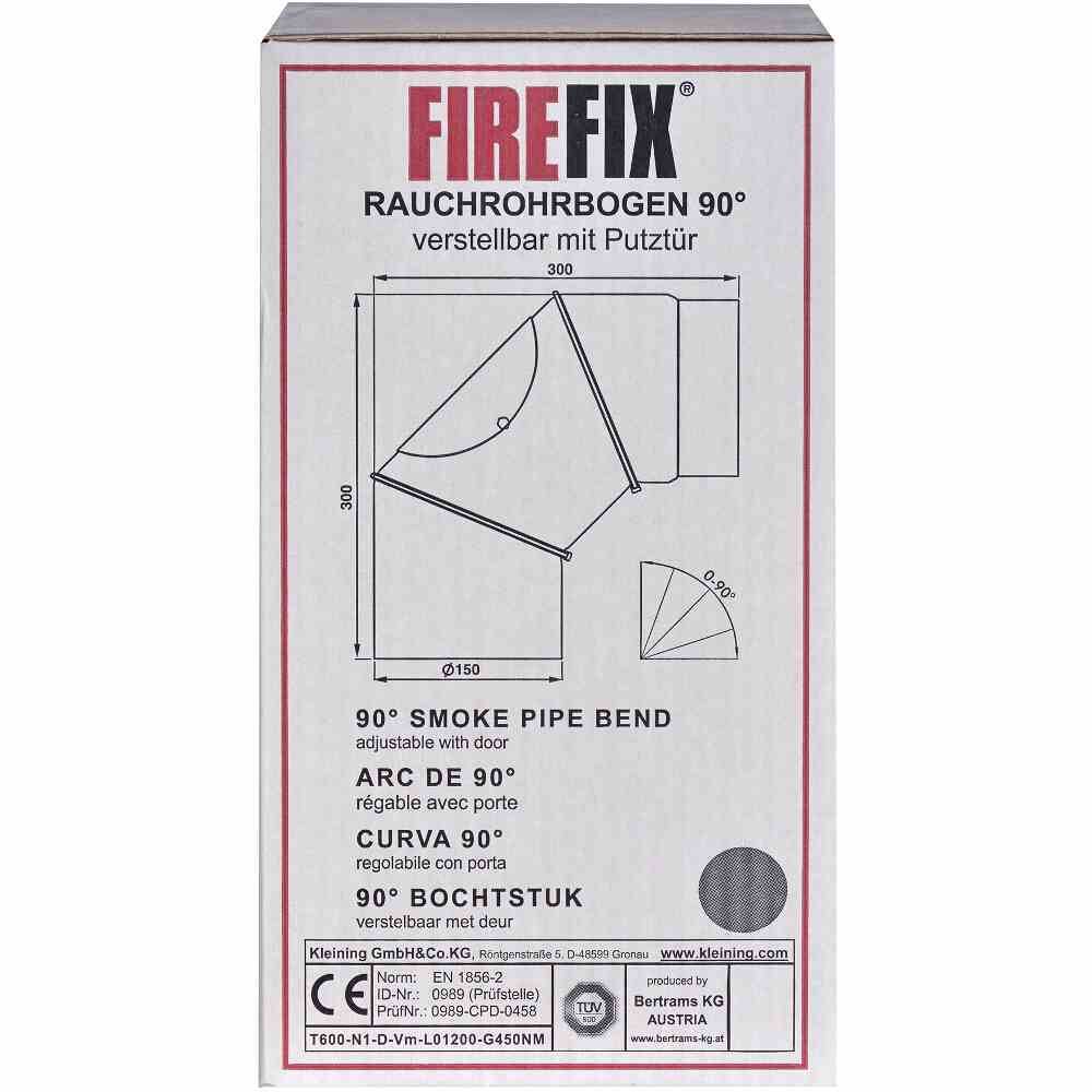 FIREFIX RD150/B Ofenrohrbog.90°,Ø 150mm,gr verstellbar mit Tür, grau, grau