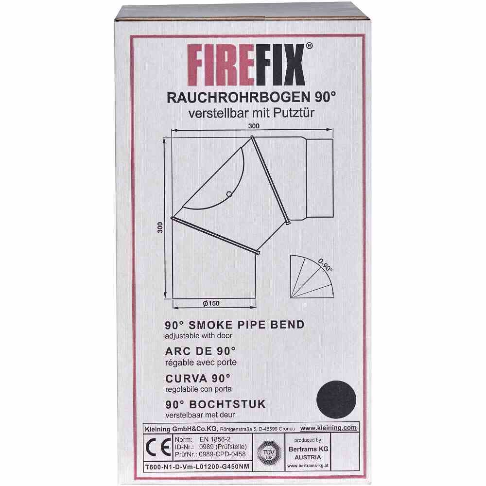 FIREFIX R150/B Ofenrohrbog.90°,Ø150mm, verstellbar mit Tür, schwarz (1 Stück)