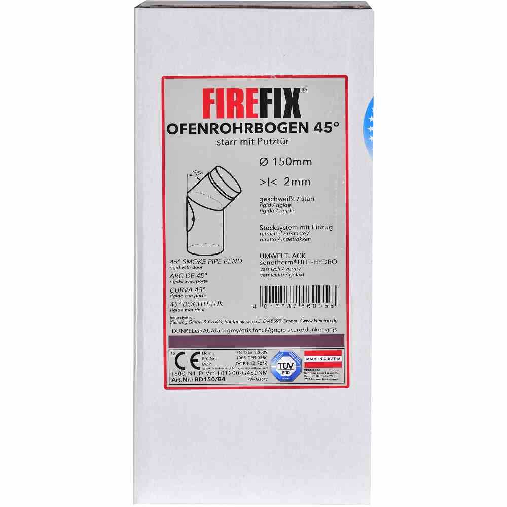 FIREFIX RD150/B4 Ofenrohrbog.45°,Ø150mm,gr fest mit Tür, Farbe: grau, grau