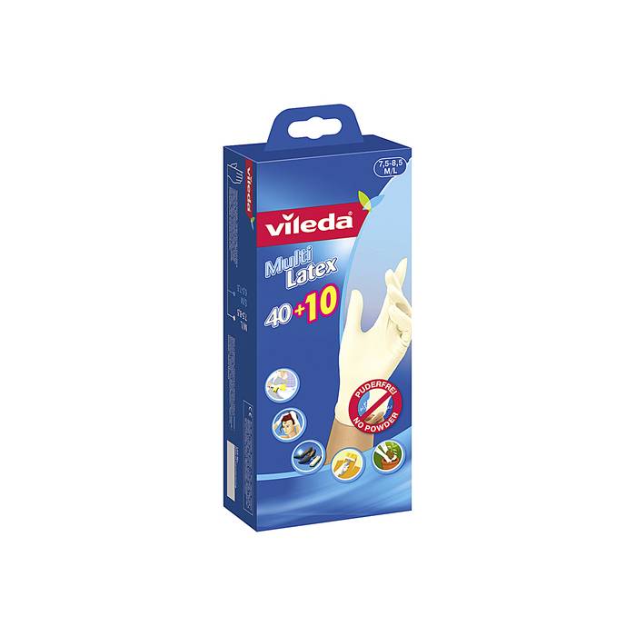 Vileda 146188 Einweghandschuh Multi Latex M/L, puderfrei, extra reißfest, weiß (50er Pack)
