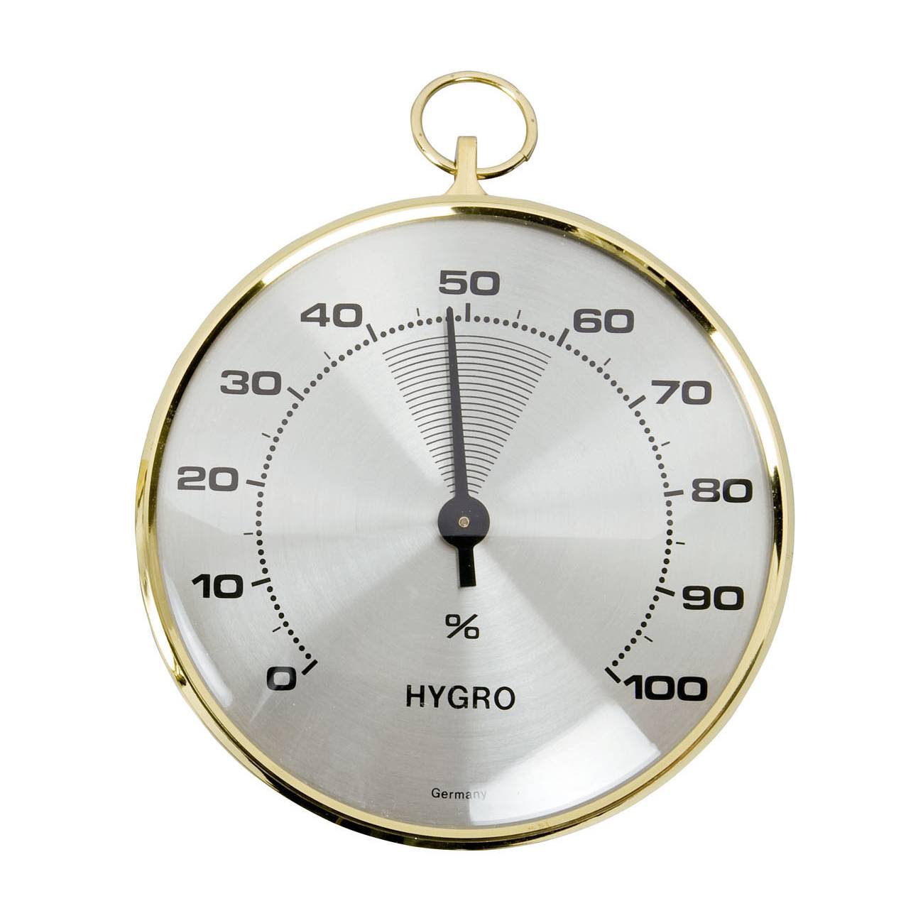 TFA 44.1002 Hygrometer mit Messing-Zierring, Ø 100 mm, 0-100 %, silber/messingfarben