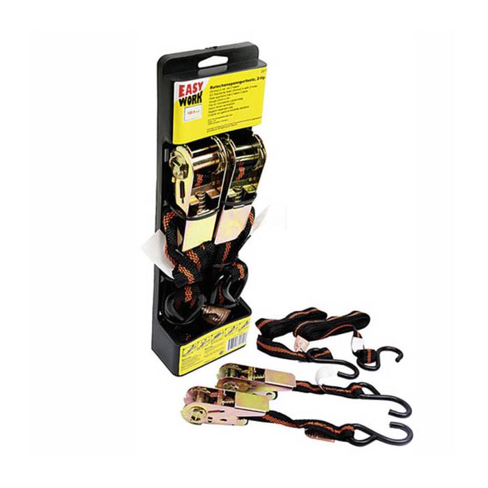 Easy Work 87122 Ratschenspanngurt 3m, Zugkraft bis 125 Kg und 2 Haken, schwarz/orange, 2-teilig (1 Set)