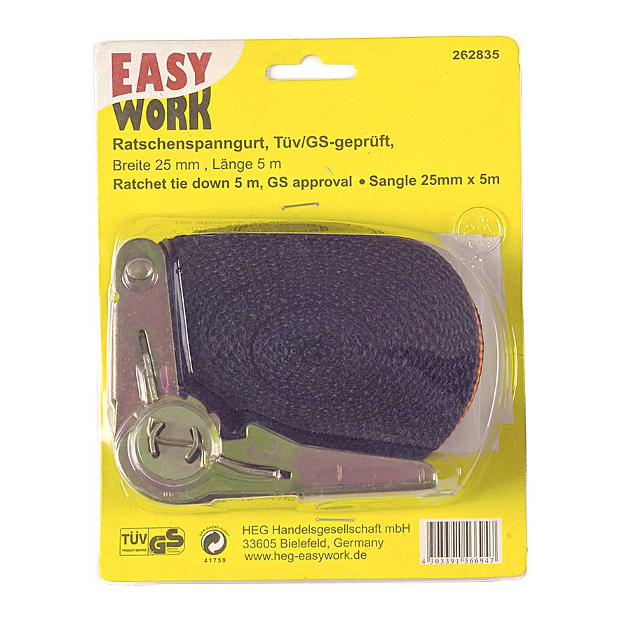 Easy Work 87111 Ratschen-Spanngurt, schwarz/messingfarben (5 m)