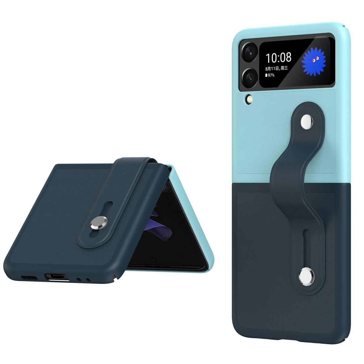 Für Samsung Galaxy Z Flip3 5G Vollschutz Kunststoff Hart Cover Handy Tasche Hülle Etuis Dunkel Blau / Hell Blau