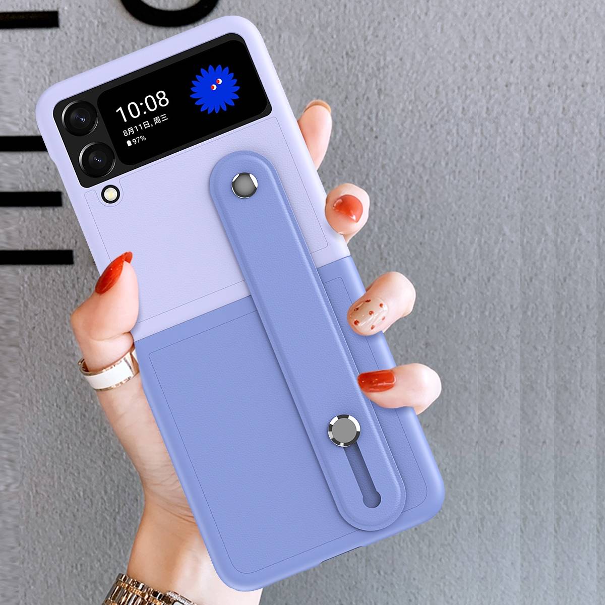 Für Samsung Galaxy Z Flip3 5G Vollschutz Kunststoff Hart Cover Handy Tasche Hülle Etuis Dunkel Blau / Hell Blau