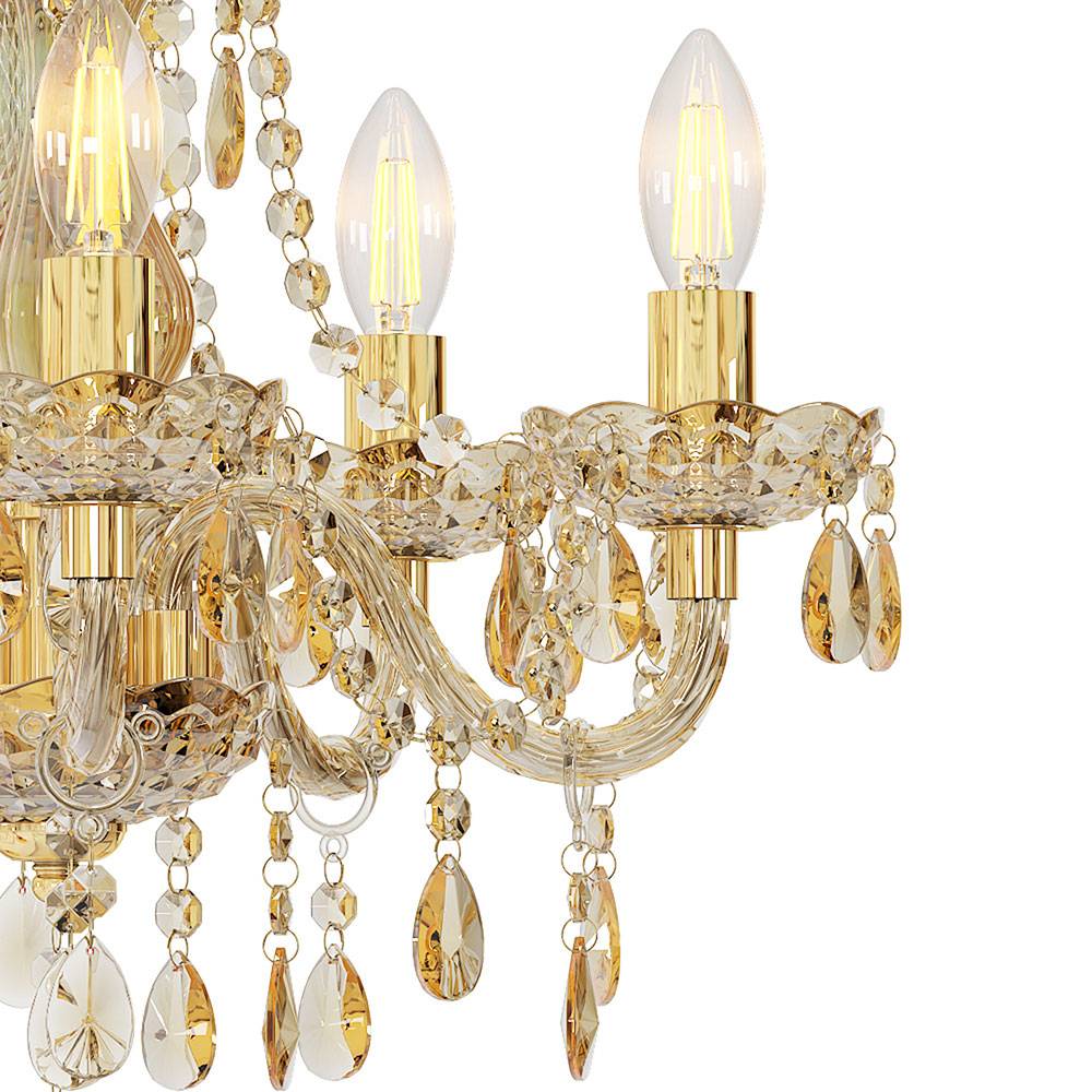 Kronleuchter Kristall gold Luster Hängeleuchte Lampe Lüster Esszimmerleuchte Wohnzimmer, 5 flammig, 5x E14 Fassungen, DxH 48x150 cm