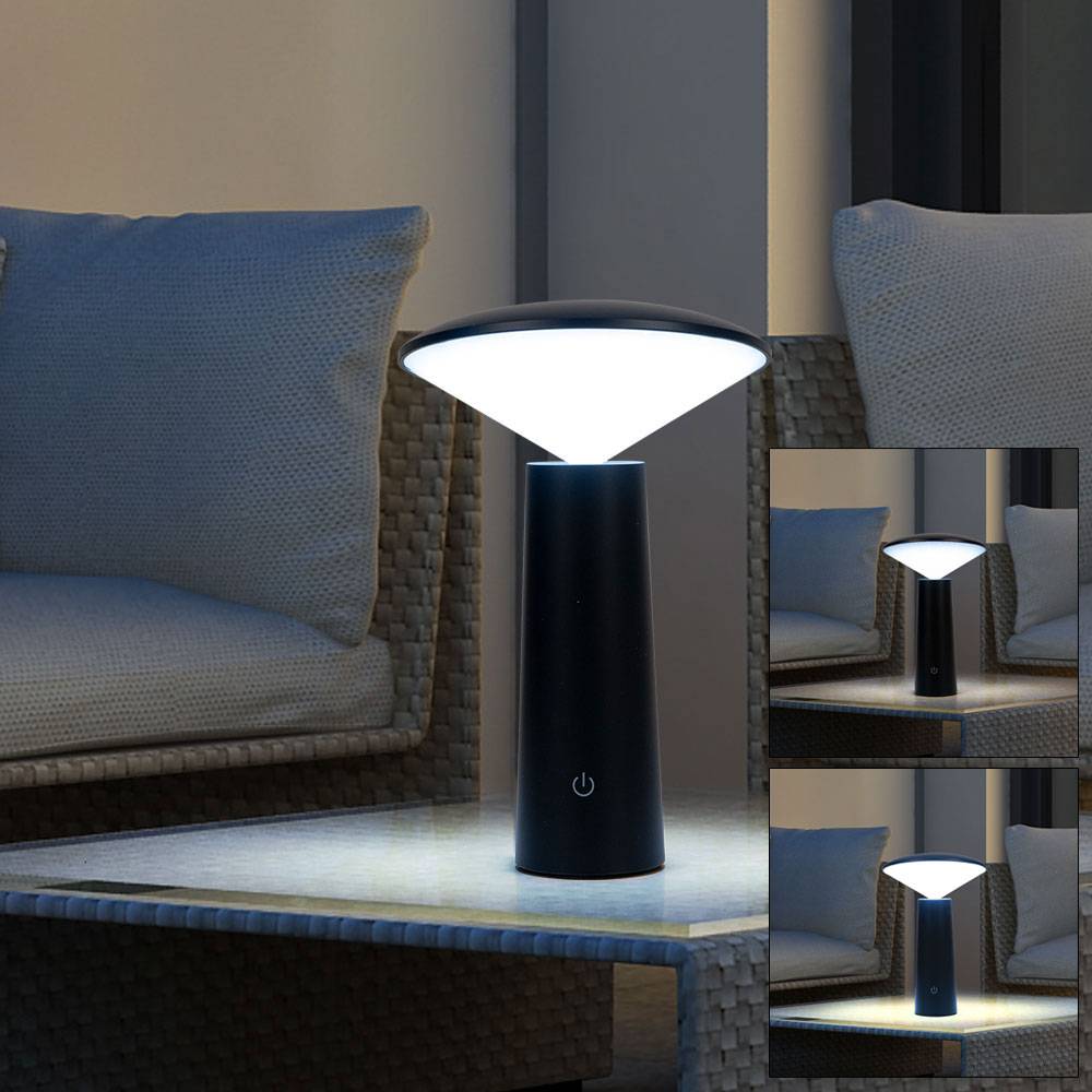 LED Tischleuchte Garten Outdoor Leuchte Batterie Akku Außentischleuchte, dimmbar CCT schwenkbar IP44, 2W 200lm 3000K 4750K 6500K , DxH 14x21 cm