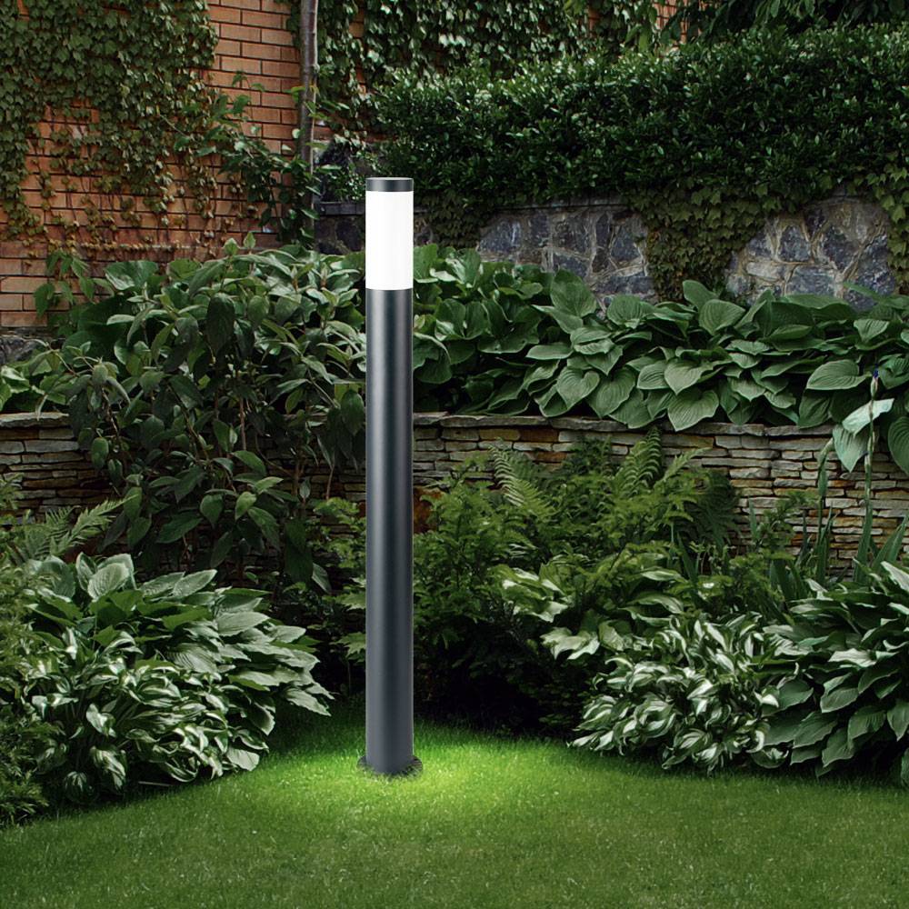 Stehleuchte Außenleuchte Gartenlampe Standleuchte Wegelampe Terrasse, IP44, modern Edelstahl anthrazit opal, 1x E27 Fassung, DxH 12,7x110 cm