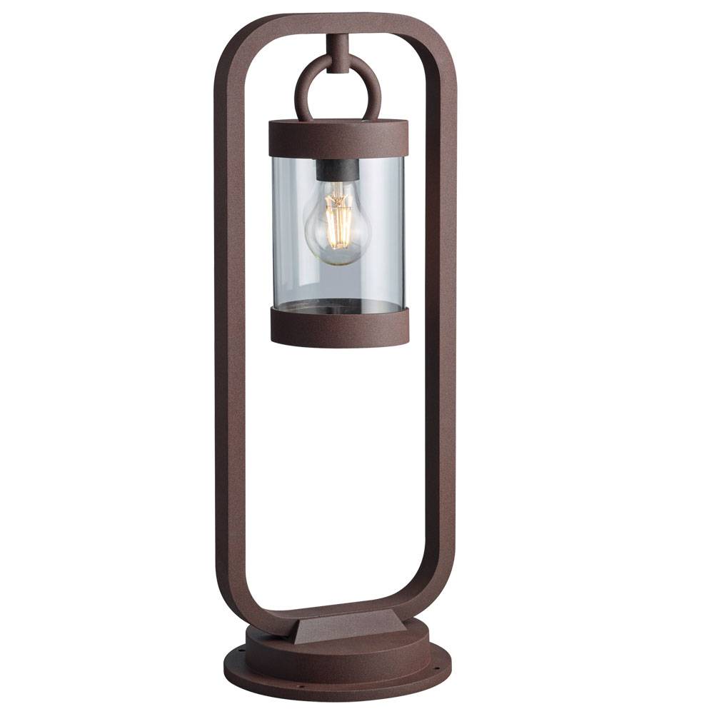 Außenstehleuchte Sockelleuchte Wegeleuchte rost Retro Gartenleuchte Stehlampe mit Dämmerungssensor, Aluminiumdruckguss, 1x E27, BxH 23x60 cm