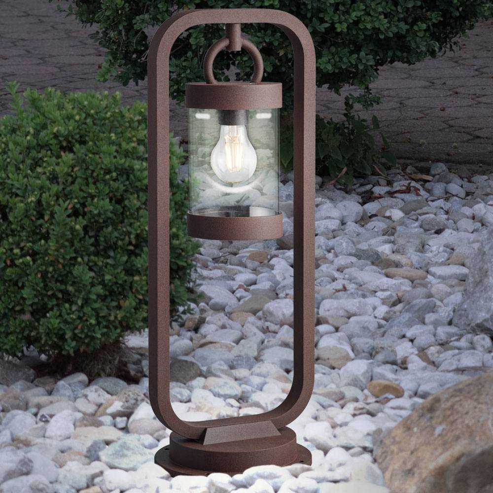 Außenstehleuchte Sockelleuchte Wegeleuchte rost Retro Gartenleuchte Stehlampe mit Dämmerungssensor, Aluminiumdruckguss, 1x E27, BxH 23x60 cm