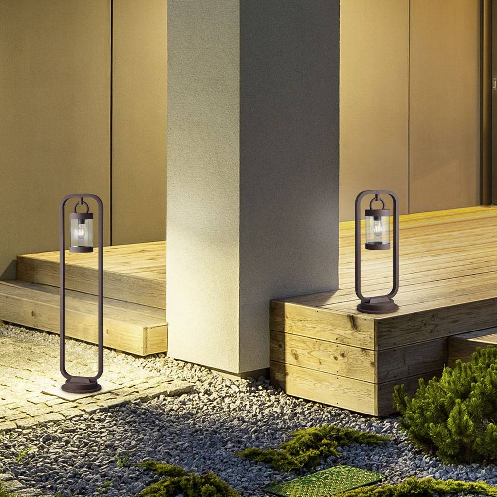 Außenstehleuchte Sockelleuchte Wegeleuchte rost Retro Gartenleuchte Stehlampe mit Dämmerungssensor, Aluminiumdruckguss, 1x E27, BxH 23x60 cm