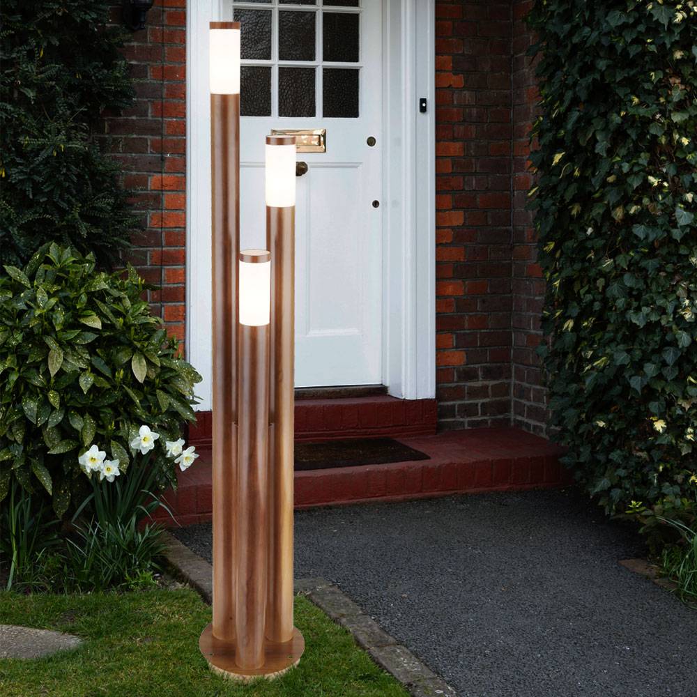 Wegeleuchten Außen Edelstahl Außenlampe Standleuchte Gartenleuchte Holzoptik, 3 flammmig Edelstahl, 3x E27, DxH 28 x 170 cm