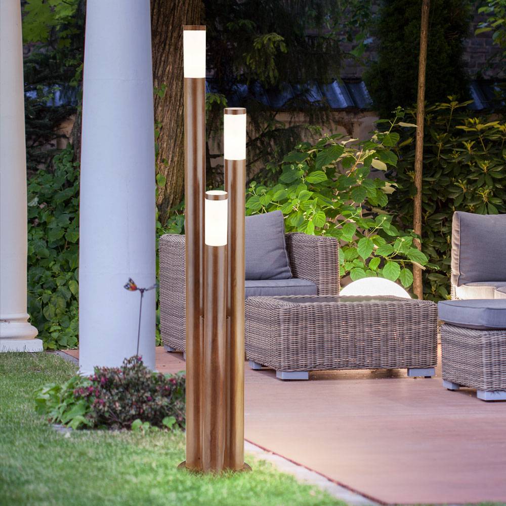 Wegeleuchten Außen Edelstahl Außenlampe Standleuchte Gartenleuchte Holzoptik, Edelstahl, dimmbar Fernbedienung, 3x RGB LED 8,5W 806Lm, DxH 28 x 170
