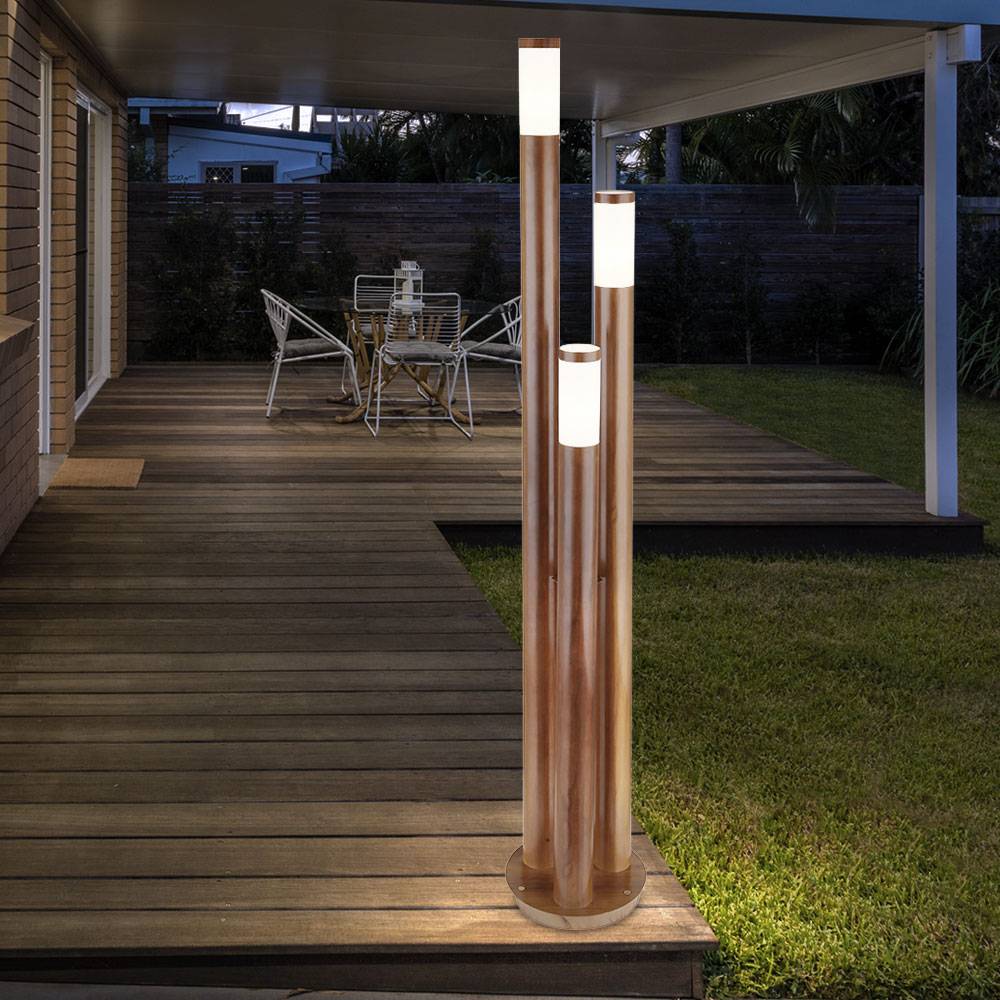 Wegeleuchten Außen Edelstahl Außenlampe Standleuchte Gartenleuchte Holzoptik, 3 flammmig Edelstahl, 3x E27, DxH 28 x 170 cm