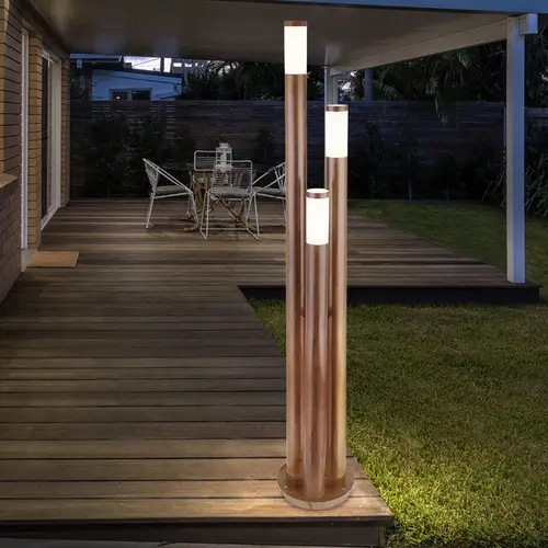 Wegeleuchten Außen Edelstahl Außenlampe Standleuchte Gartenleuchte Holzoptik, 3 flammmig Edelstahl, 3x E27, DxH 28 x 170 cm Wegeleuchten Außen Edelstahl Außenlampe Standleuchte Gartenleuchte Holzoptik, 3 flammmig Edelstahl, 3x E27, DxH 28 x 170 cm