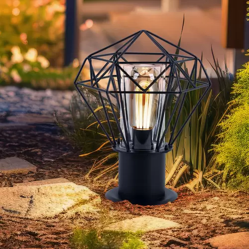 Sockelleuchte Außen Standleuchte Garten schwarz Außenstandleuchte Edelstahl, Industrial Design Gitterschirm, 1x E27, H 31,5 cm Sockelleuchte Außen Standleuchte Garten schwarz Außenstandleuchte Edelstahl, Industrial Design Gitterschirm, 1x E27, H 31,5 cm