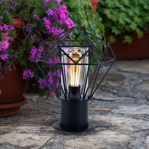 Sockelleuchte Außen Standleuchte Garten schwarz Außenstandleuchte Edelstahl, Industrial Design Gitterschirm, 1x E27, H 31,5 cm Sockelleuchte Außen Standleuchte Garten schwarz Außenstandleuchte Edelstahl, Industrial Design Gitterschirm, 1x E27, H 31,5 cm
