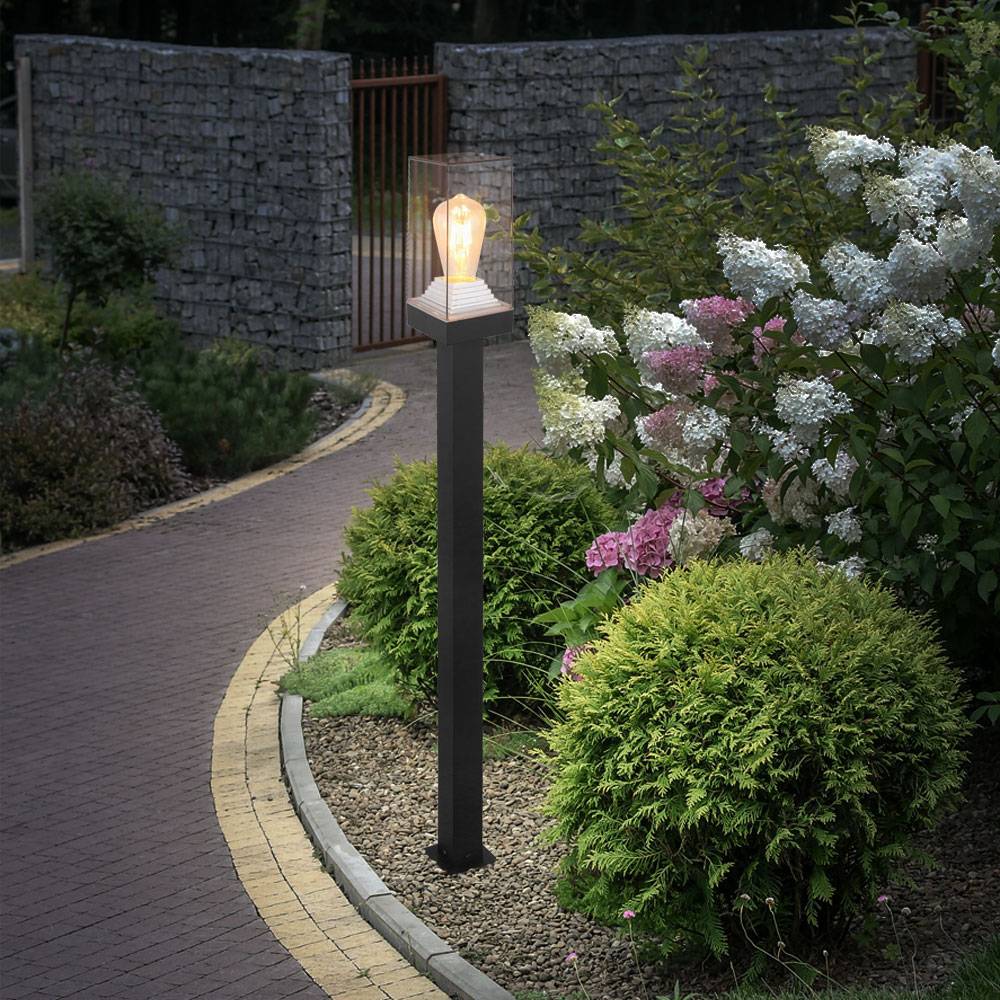 Pollerleuchte E27 Wegeleuchten Außen schwarz Aussenleuchten Garten Standleuchte, Aluminium Druckguss Kunststoff klar, 1x E27, LxBxH 10x10x100 cm