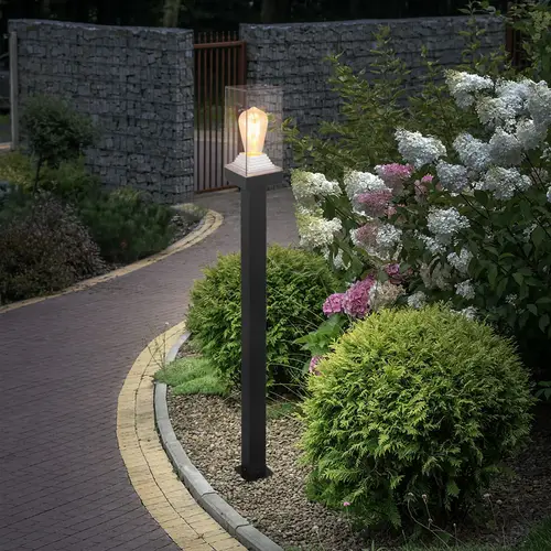 Pollerleuchte E27 Wegeleuchten Außen schwarz Aussenleuchten Garten Standleuchte, Aluminium Druckguss Kunststoff klar, 1x E27, LxBxH 10x10x100 cm Pollerleuchte E27 Wegeleuchten Außen schwarz Aussenleuchten Garten Standleuchte, Aluminium Druckguss Kunststoff klar, 1x E27, LxBxH 10x10x100 cm