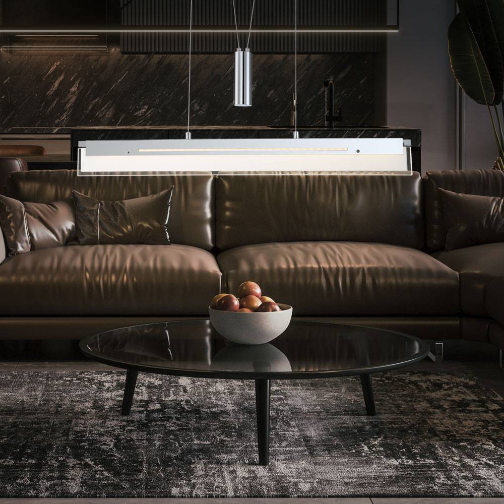 Hängeleuchte Wohnzimmer Höhenverstellbar Pendelleuchte Esszimmerlampe Chrom, Metall Glas,1x LED 22,5W 1780Lm warmweiß, L 80 cm