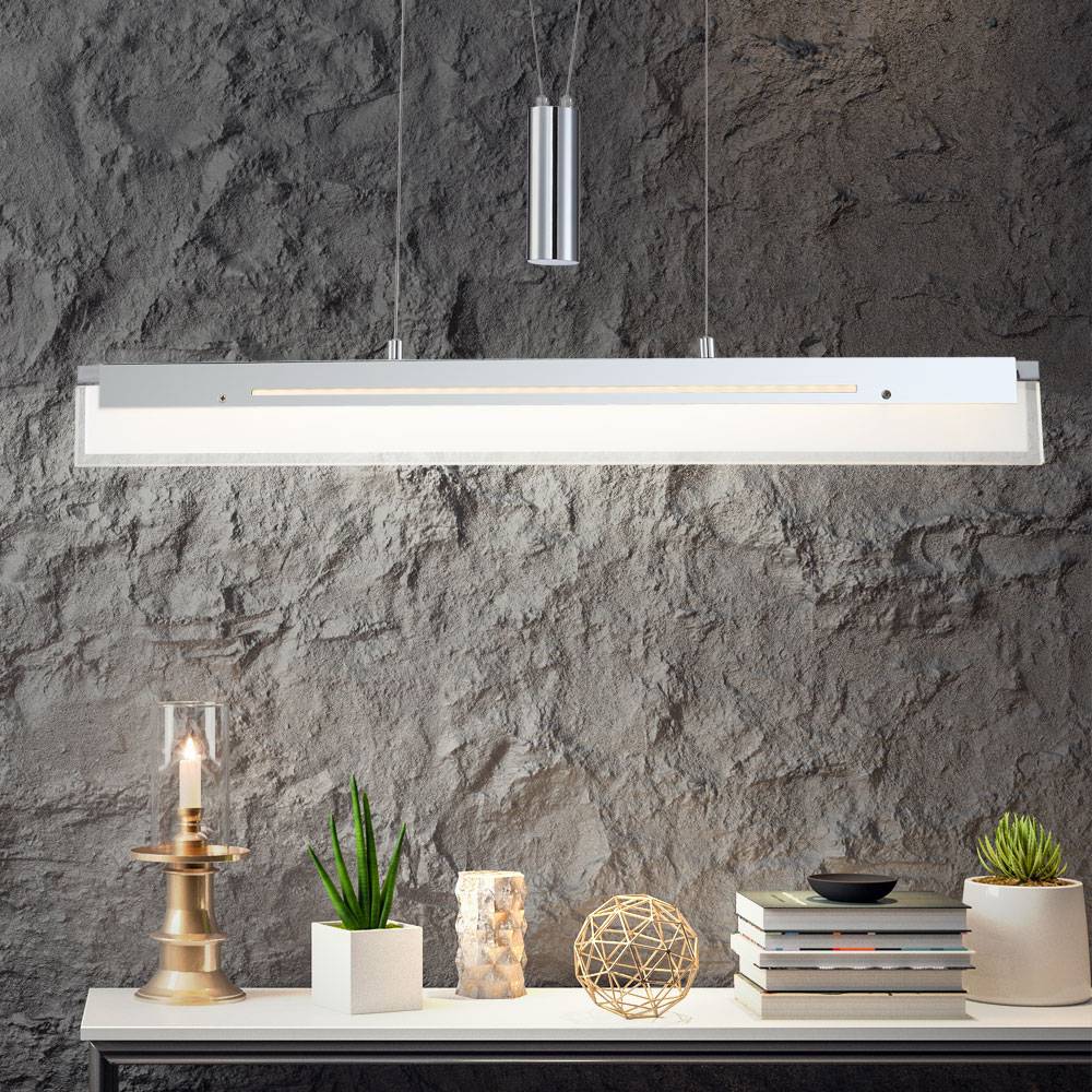 Hängeleuchte Wohnzimmer Höhenverstellbar Pendelleuchte Esszimmerlampe Chrom, Metall Glas,1x LED 22,5W 1780Lm warmweiß, L 80 cm