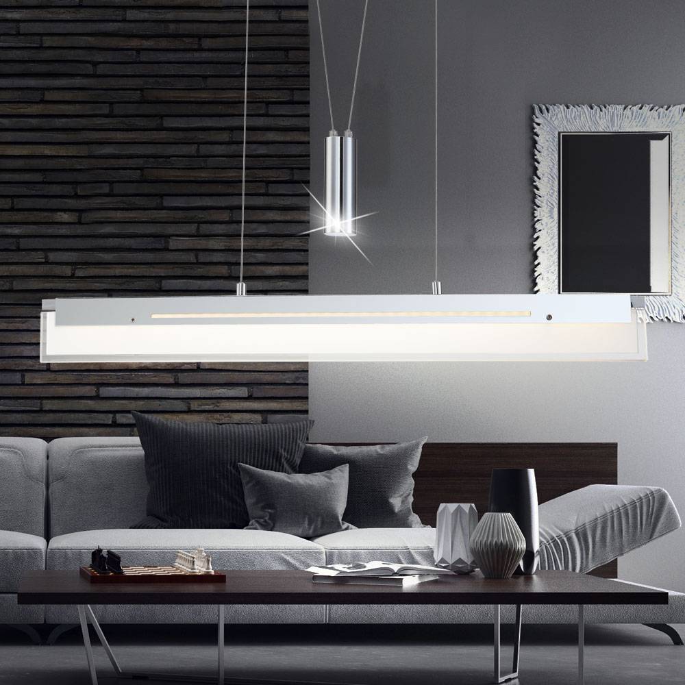 Hängeleuchte Wohnzimmer Höhenverstellbar Pendelleuchte Esszimmerlampe Chrom, Metall Glas,1x LED 22,5W 1780Lm warmweiß, L 80 cm