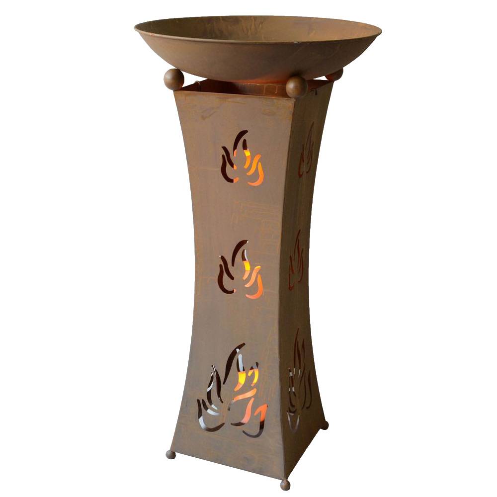 Pflanzschale mit Ständer Außen Pflanzsäule mit Schale Rost Optik LED Blumenschale Garten, 3x LED Kerze Batterien, LxBxH 29x29x85,6 cm
