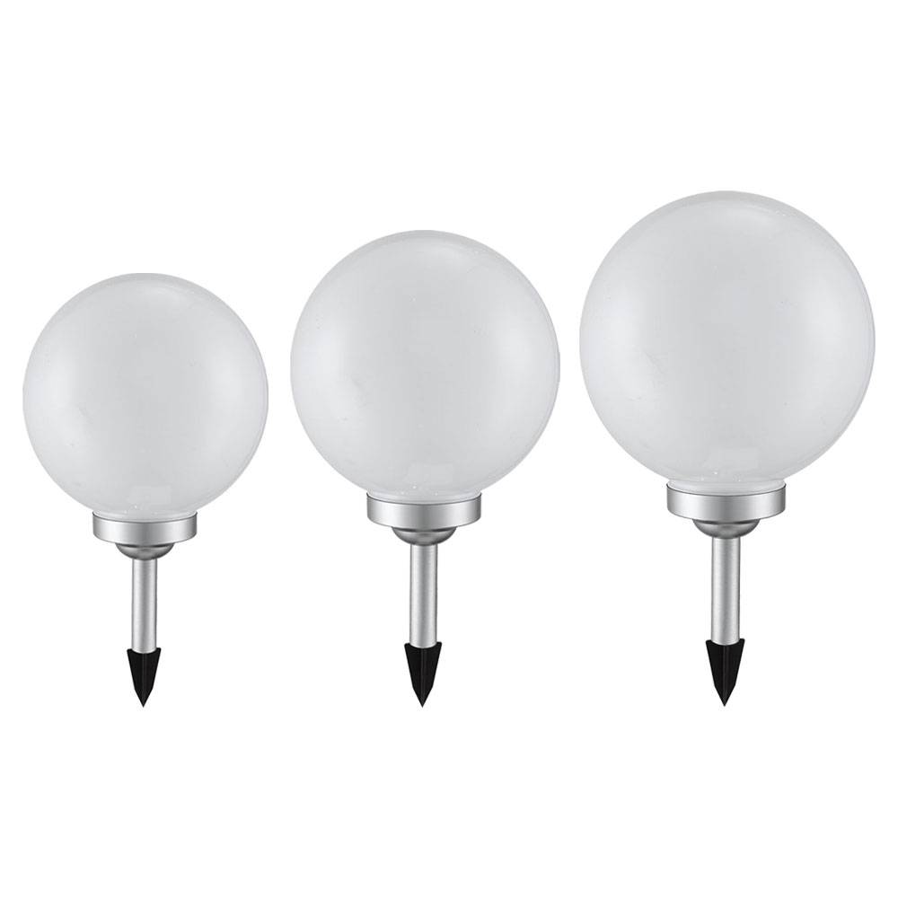 LED Solarleuchten Stecklampe Erdspieß Akku Gartendeko Außenleuchten Kugel , Kunststoff silber, LED warmweiß, D 25, 20, 15 cm, 3er Set