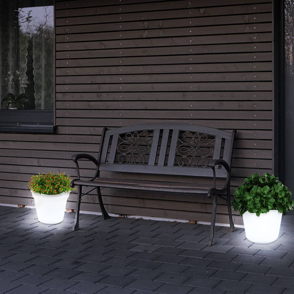 Solar LED Blumenkübel Blumentopf Blumentopf leuchtend Solar Blumentopf Beleuchtung, weiß satiniert, Akku LED neutralweiß, H 19 cm, 2er Set