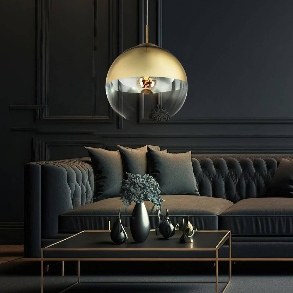 Kugel Hängelampe gold Lampen Wohnzimmer hängend Pendelleuchte Glasschirm 1 Flammig, Metall klar, 1x E27, DxH 30x120cm