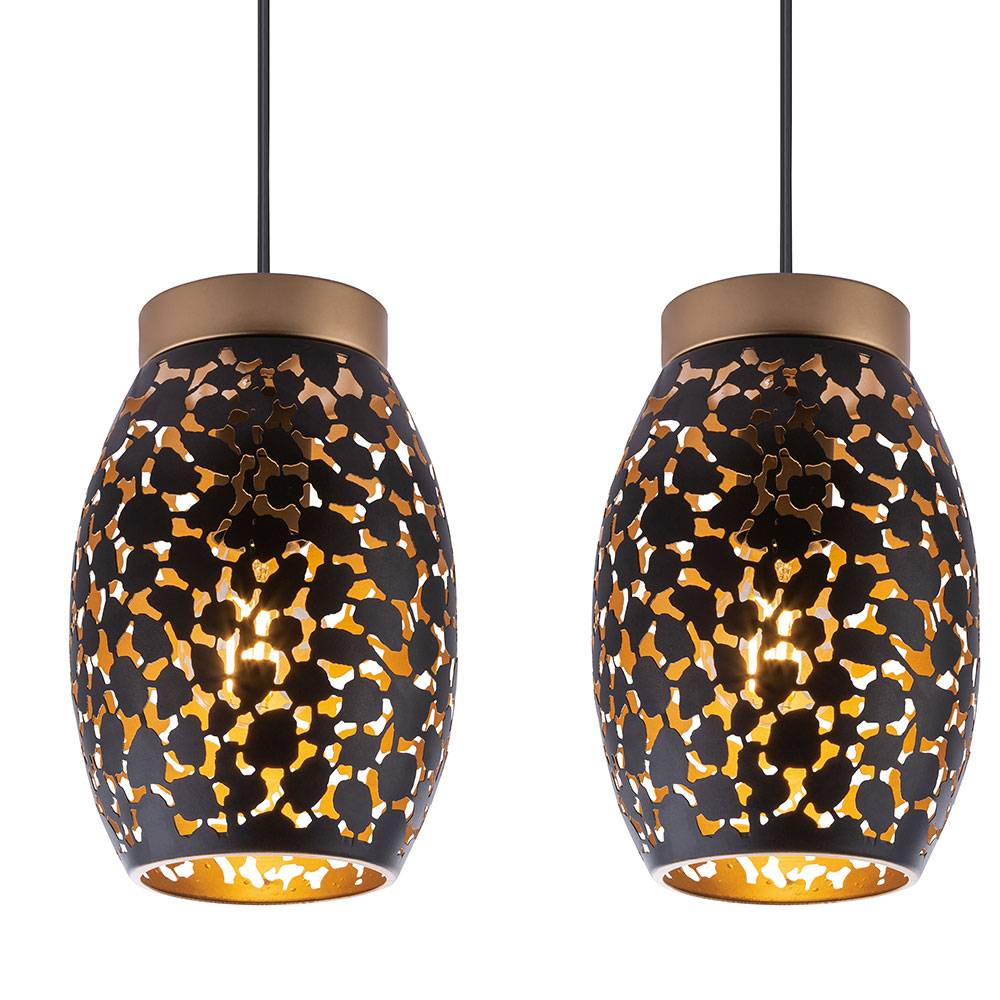 Hängelampe Esstisch Pendelleuchte 4 flammig Esszimmerlampe Hängeleuchte, orientalisch, Metall schwarz gold gemustert, 4x E27 Fassungen, HxLxB 120x9